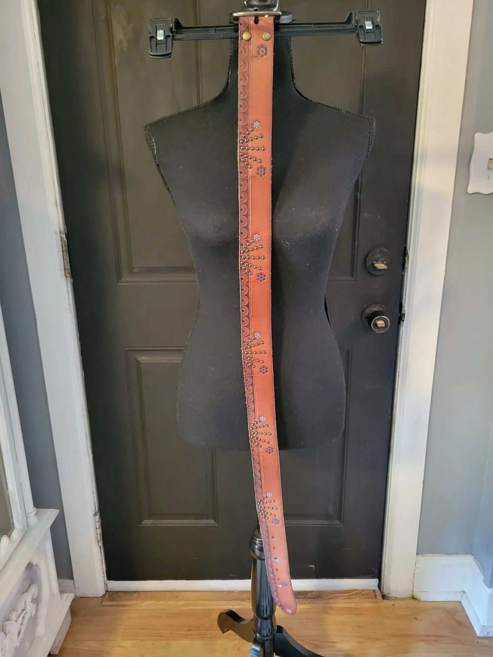 Lucky Brand Tan Leather Studded Belt with Floral Tooling size M